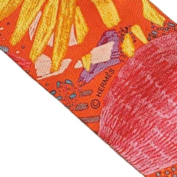HERMES ORANGE CHACUN FAIT SON NID SILK TWILLY SCARF - Picture 10 of 12